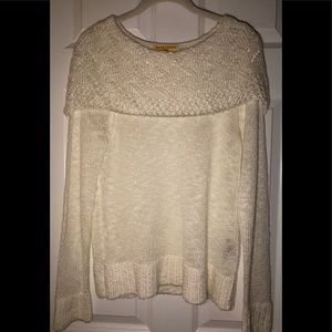 EUC mesh + lace winter white soft acrylic sweater.